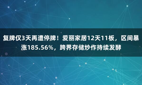 复牌仅3天再遭停牌！爱丽家居12天11板，区间暴涨185.56%，跨界存储炒作持续发酵