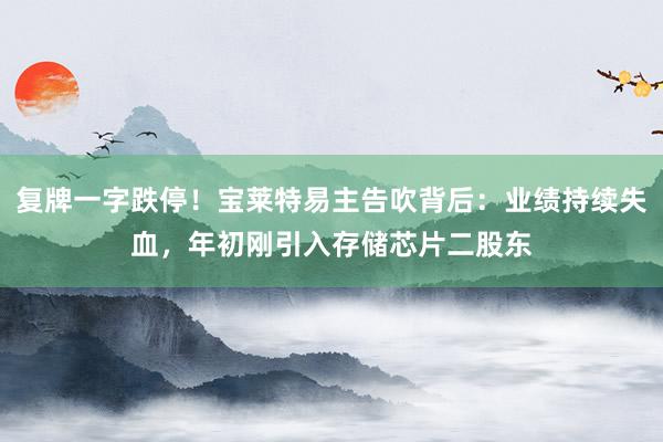 复牌一字跌停！宝莱特易主告吹背后：业绩持续失血，年初刚引入存储芯片二股东