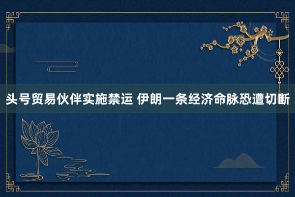 头号贸易伙伴实施禁运 伊朗一条经济命脉恐遭切断