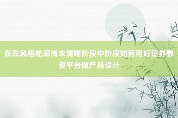 在在风格轮廓尚未清晰阶段中阶段如何用好证券融资平台做产品设计