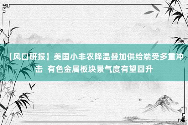 【风口研报】美国小非农降温叠加供给端受多重冲击  有色金属板块景气度有望回升