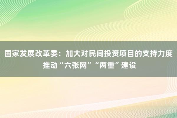 国家发展改革委：加大对民间投资项目的支持力度 推动“六张网”“两重”建设
