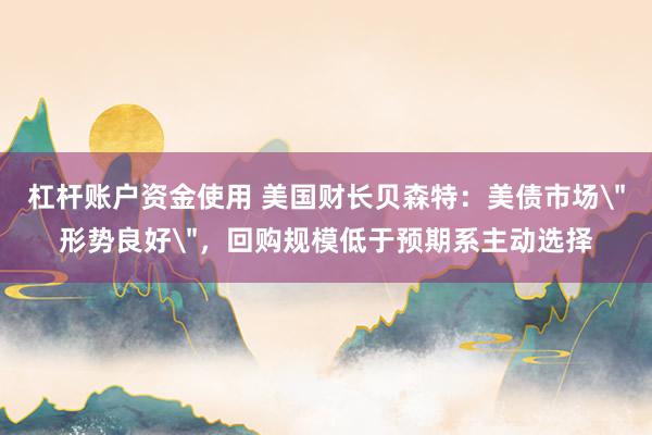 杠杆账户资金使用 美国财长贝森特：美债市场＂形势良好＂，回购规模低于预期系主动选择