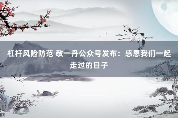 杠杆风险防范 敬一丹公众号发布：感恩我们一起走过的日子