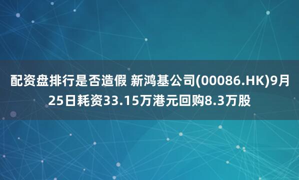 配资盘排行是否造假 新鸿基公司(00086.HK)9月25日耗资33.15万港元回购8.3万股