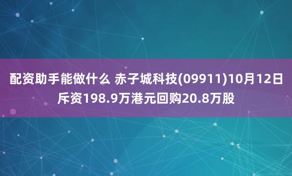 配资助手能做什么 赤子城科技(09911)10月12日斥资198.9万港元回购20.8万股