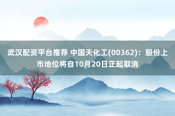 武汉配资平台推荐 中国天化工(00362)：股份上市地位将自10月20日正起取消